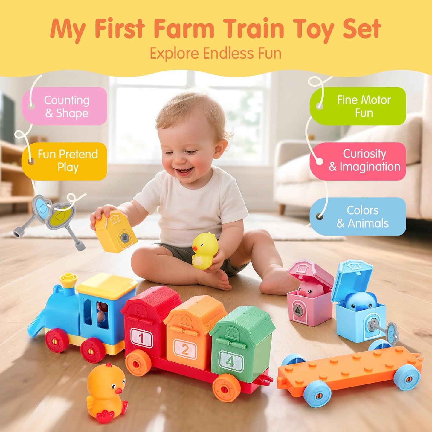 Counting Matching & Sorting Activity Montessori Train Set