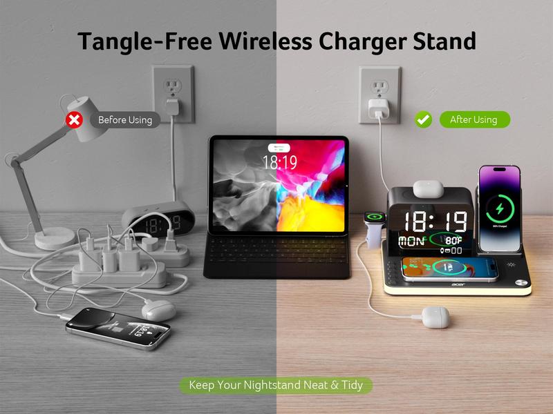 7 in 1 Wireless Charging Station with LED Night Light (Black)