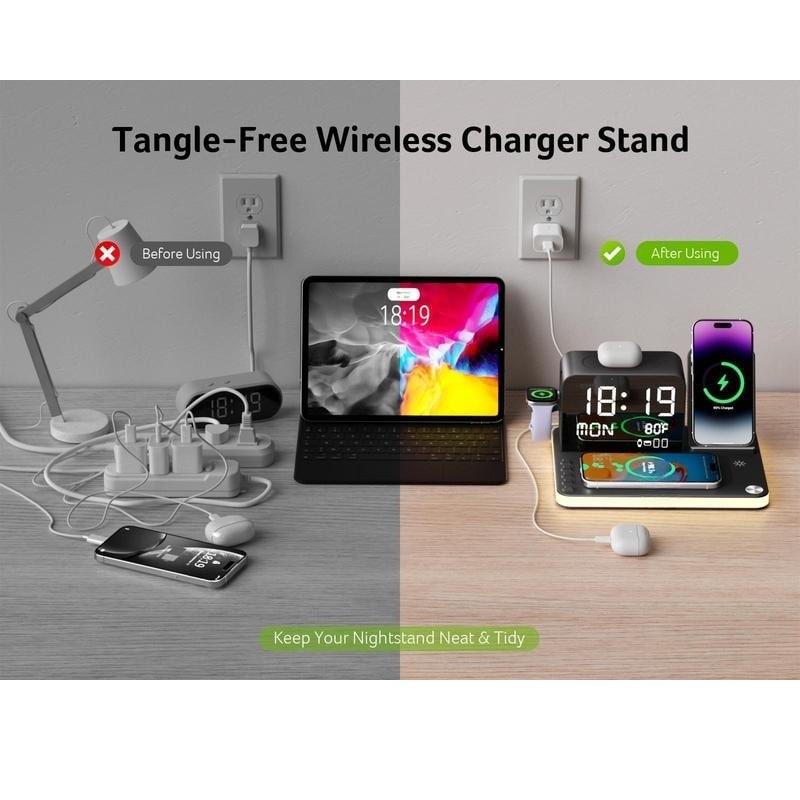 7 in 1 Wireless Charging Station with LED Night Light (Black)