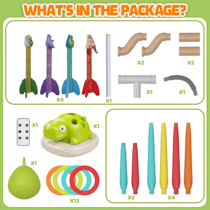 3 in 1 Dinosaur Musical Jumping, Ring Toss and Rocket Launcher, Kids Toy
