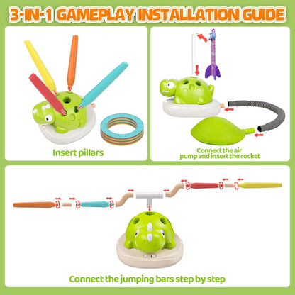 3 in 1 Dinosaur Musical Jumping, Ring Toss and Rocket Launcher, Kids Toy