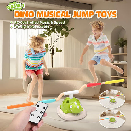 3 in 1 Dinosaur Musical Jumping, Ring Toss and Rocket Launcher, Kids Toy