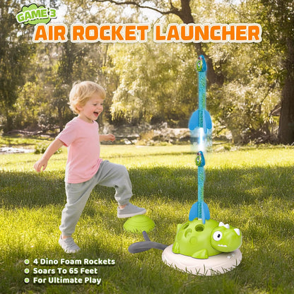 3 in 1 Dinosaur Musical Jumping, Ring Toss and Rocket Launcher, Kids Toy