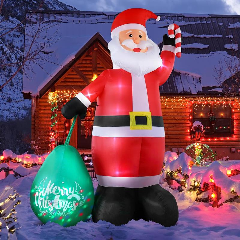 Inflatable Santa glowing in the snow