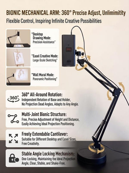 360 degree adjustable mechanical arm features