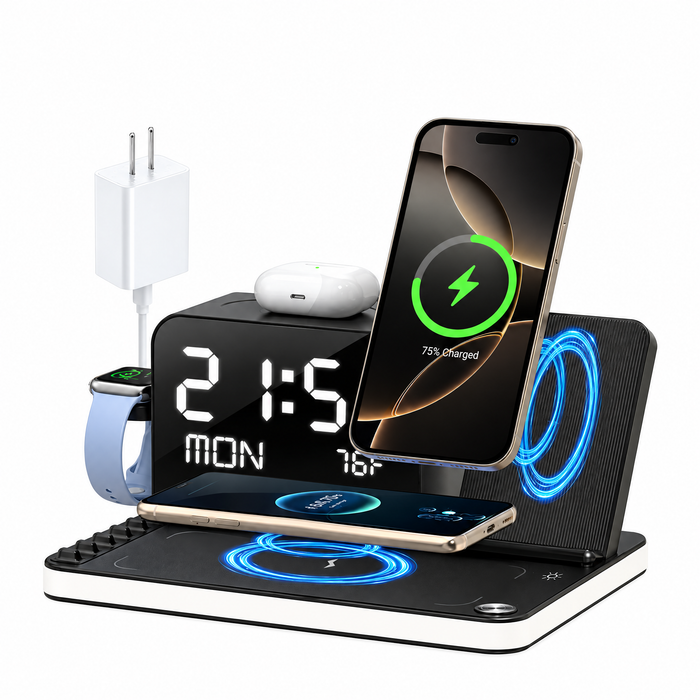7 in 1 Wireless Charging Station with LED Night Light (Black)