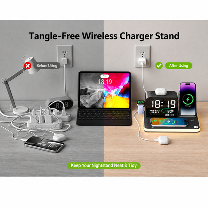 7 in 1 Wireless Charging Station with LED Night Light (Black)