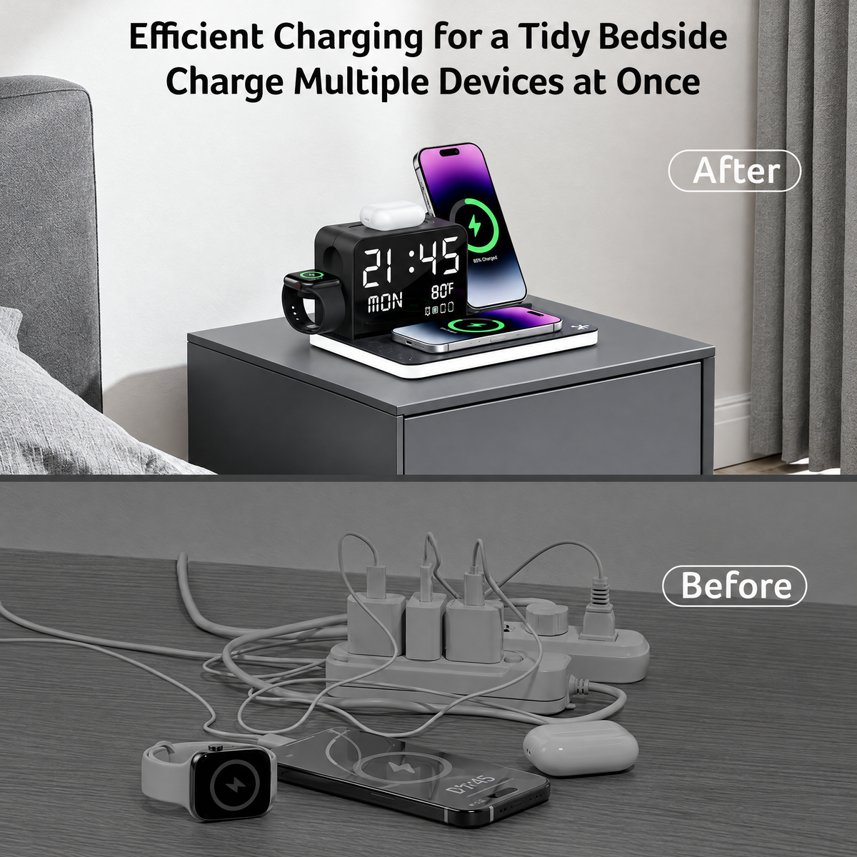 7 in 1 Wireless Charging Station with LED Night Light (Black)