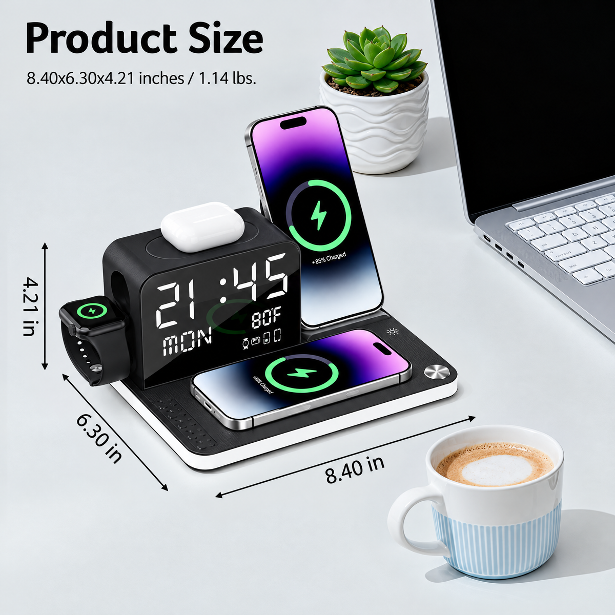7 in 1 Wireless Charging Station with LED Night Light (Black)