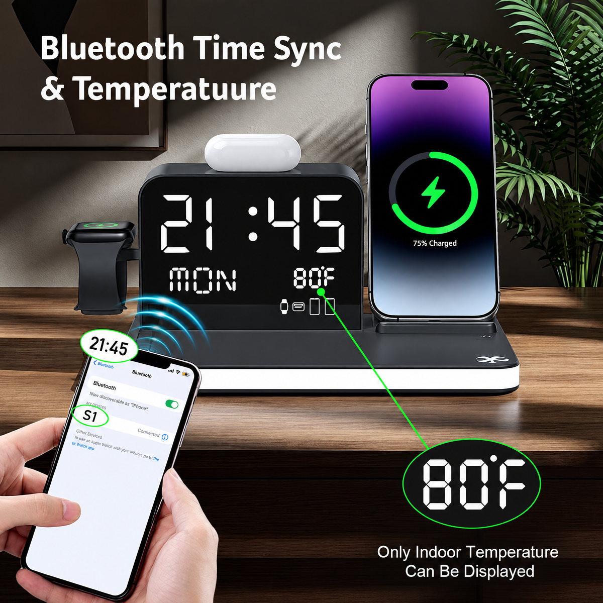 7 in 1 Wireless Charging Station with LED Night Light (Black)