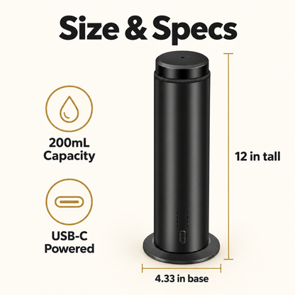 LuxeMist Waterless Scent Diffuser - Size and specs